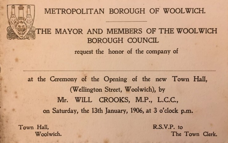 1906 Woolwich Town Hall Invite